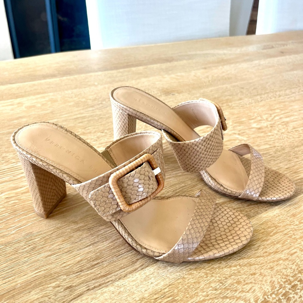 Veronica Beard Beige Snake Print Heels